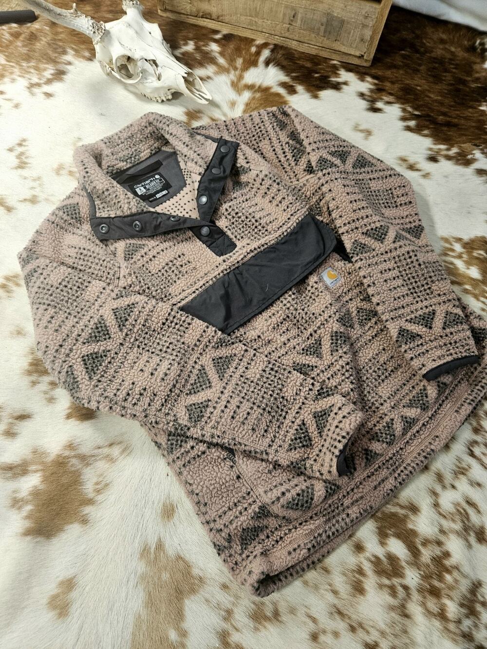 Carhartt Relaxed Fit Fleece Pullover Womens S Small Pink Aztec Tribal OJ4991